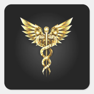 Gold Polygonal Symbol Caduceus Square Sticker