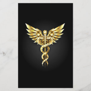 Gold Polygonal Symbol Caduceus Stationery