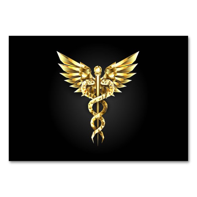 Gold Polygonal Symbol Caduceus Table Number (Front)