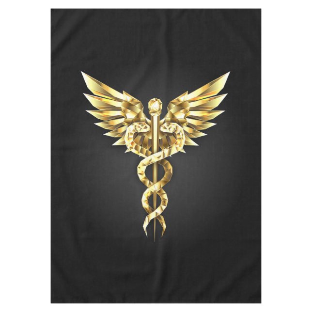 Gold Polygonal Symbol Caduceus Tablecloth (Front)