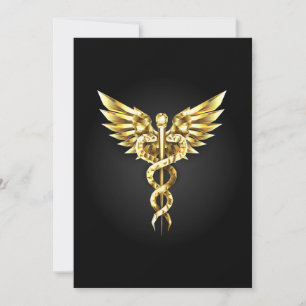 Gold Polygonal Symbol Caduceus Thank You Card