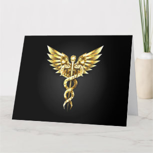 Gold Polygonal Symbol Caduceus Thank You Card