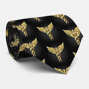 Gold Polygonal Symbol Caduceus Tie