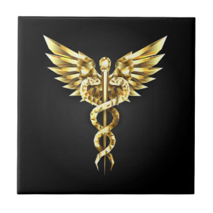 Gold Polygonal Symbol Caduceus Tile