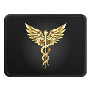 Gold Polygonal Symbol Caduceus Trailer Hitch Cover