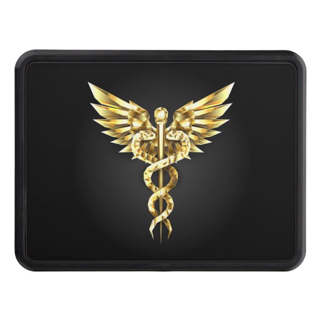 Gold Polygonal Symbol Caduceus Trailer Hitch Cover (Front)