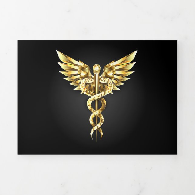Gold Polygonal Symbol Caduceus Tri-Fold Card (Cover)