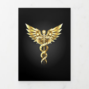 Gold Polygonal Symbol Caduceus Tri-Fold Holiday Card