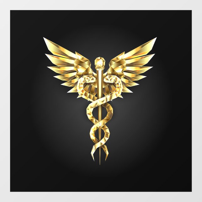 Gold Polygonal Symbol Caduceus Window Cling (Sheet)
