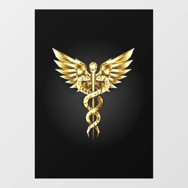 Gold Polygonal Symbol Caduceus Window Cling (Sheet)