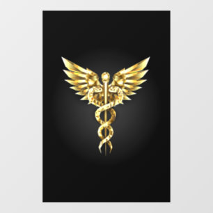 Gold Polygonal Symbol Caduceus Window Cling