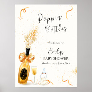 Gold Poppin Bottles Champagne Baby Shower Welcome Poster