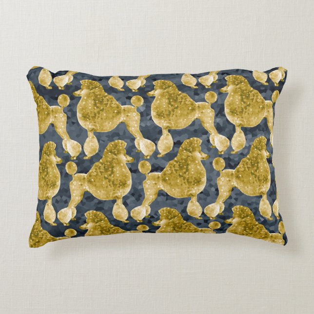 Gold Posh Poodle Night Grey Accent Pillow (Front)
