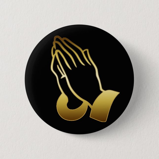 GOLD PRAYING HANDS 2 INCH ROUND BUTTON (Front)