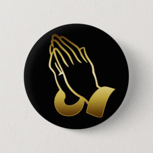 GOLD PRAYING HANDS 2 INCH ROUND BUTTON