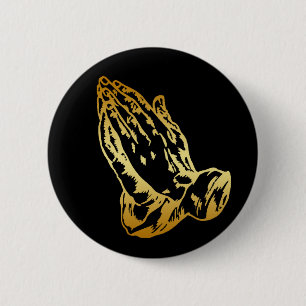 GOLD PRAYING HANDS 2 INCH ROUND BUTTON