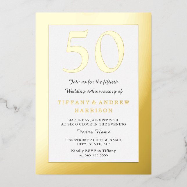 Gold Pressed Border 50th Wedding Anniversary Gold (Front)