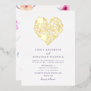 Gold Pressed Flower Botanical Heart Wedding