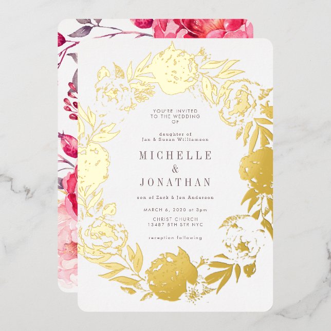 Gold Pressed Flower Wreath Wedding (Front/Back)