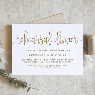 Gold Pretty Calligraphy Rehearsal Dinner Invitation