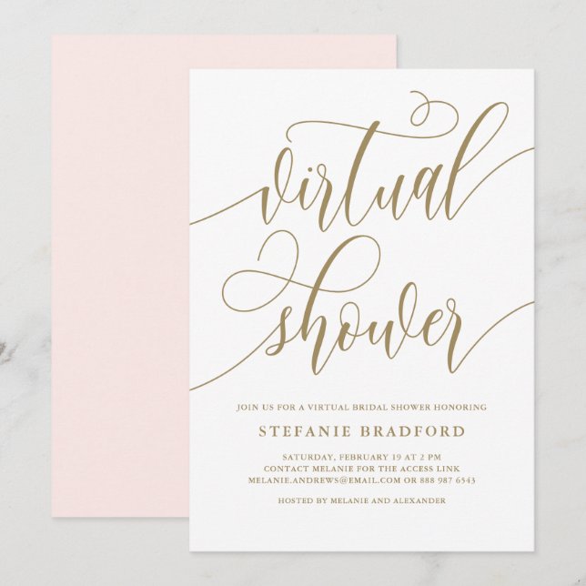 Gold Pretty Script Virtual Bridal Shower Invitation (Front/Back)