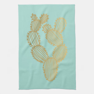 Gold Prickly Cactus Doodle Kitchen Towel