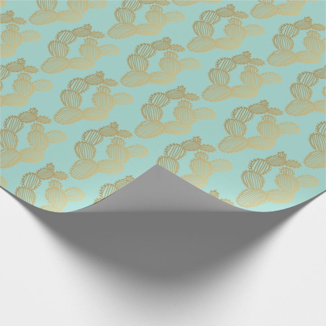 Gold Prickly Cactus Doodle Pattern Wrapping Paper (Corner)