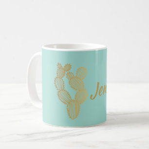 Gold Prickly Cactus Doodle Personalized Coffee Mug