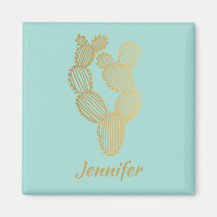 Gold Prickly Cactus Doodle Personalized Magnet