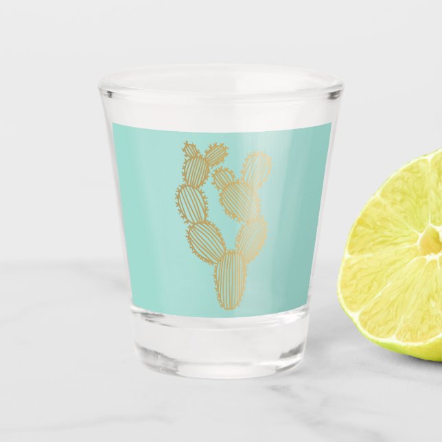 Gold Prickly Cactus Doodle   Shot Glass (Front)