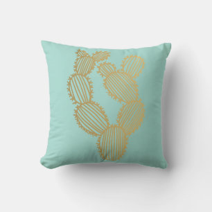 Gold Prickly Cactus Doodle Throw Pillow