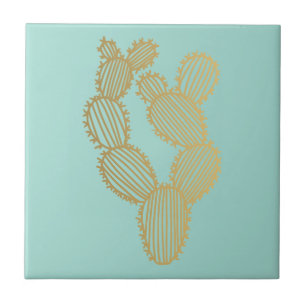 Gold Prickly Cactus Doodle Tile