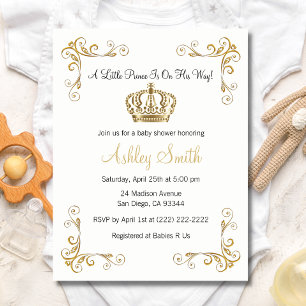 Gold Prince Baby Shower Invitation - Personalized