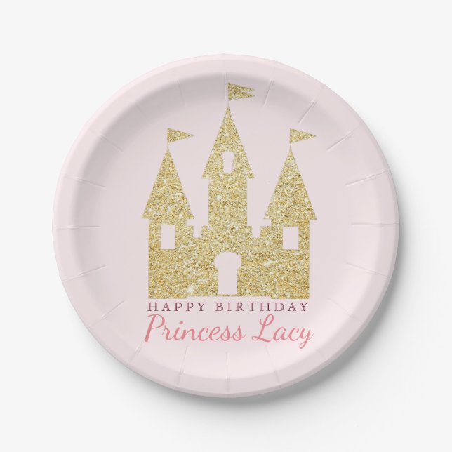 Gold Princess Castle Birthday Party Paper Plate (Front)