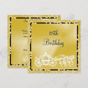 Gold Princess Coach & Horses 18th Birthday Invitation