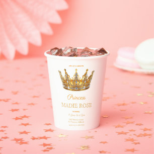 Gold Princess Crown Fairytale Birthday Paper Cups