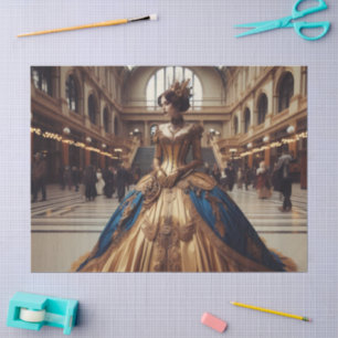 Gold Princess Steampunk Victorian Decoupage  Tissue Paper