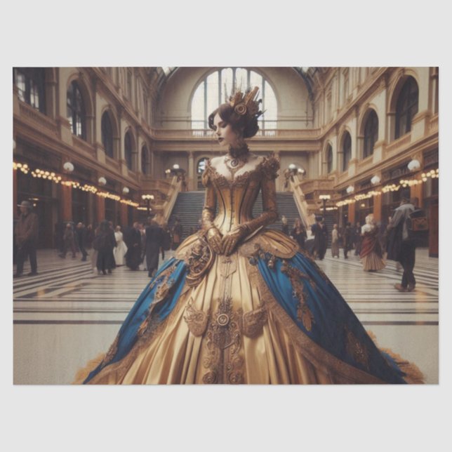 Gold Princess Steampunk Victorian Decoupage  Tissue Paper (Front)