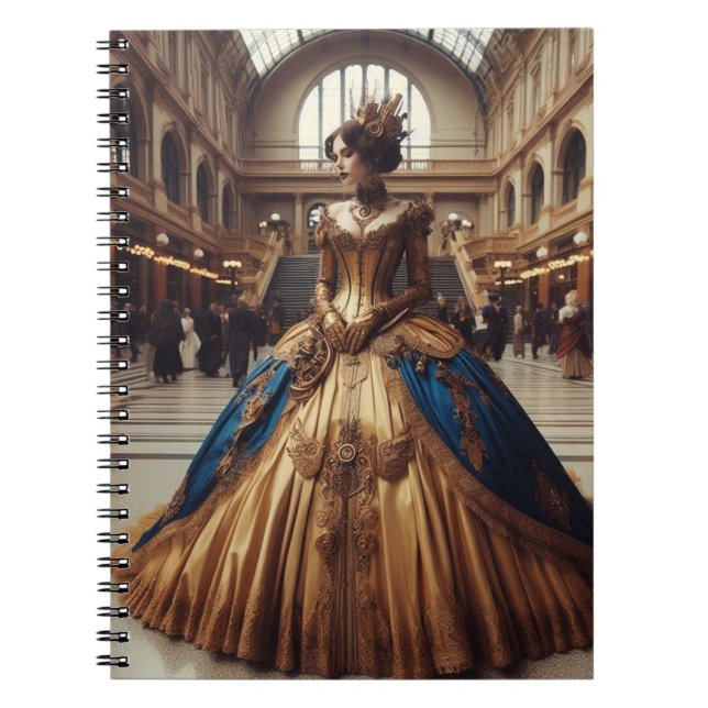 Gold Princess Steampunk Victorian Industrial Notebook (Front)