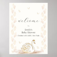Gold Princess Swan Butterfly Baby Shower Welcome