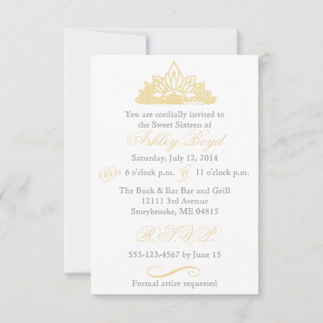 Gold Princess Sweet sixteen Invitation (Devant)