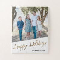Gold Print Happy Holidays Family photo