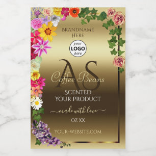 Gold Product Labels Colourful Flowers Monogram Log