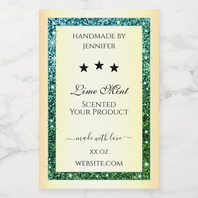 Gold Product Packaging Labels Teal Green Glitter (Single Label)