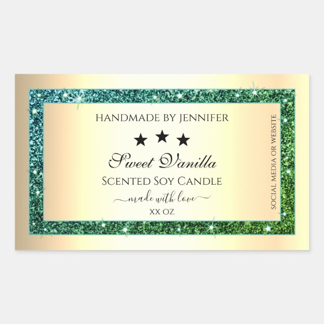Gold Product Packaging Labels Teal Green Glitter (Front)