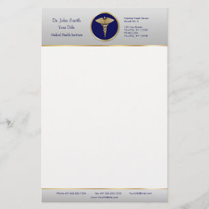 Gold Professional Blue Medical Caduceus Stationery