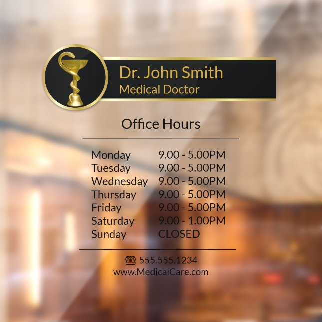 Gold Professional Hygieia Medical Opening Hours Window Cling (Sheet 2)