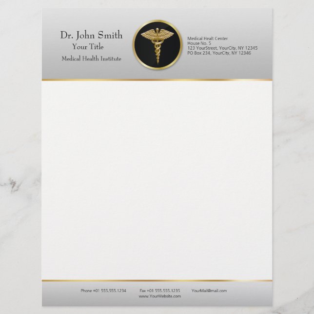 Gold Professional Medical Caduceus - Letterhead (Front)