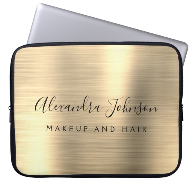 Gold Professional Metallic Monogram Business Laptop Sleeve (Front)