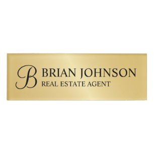 Gold Professional Personalized Monogram and Name Name Tag